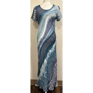 Lapis Vintage 90s Blue Art Maxi Retro Dress
